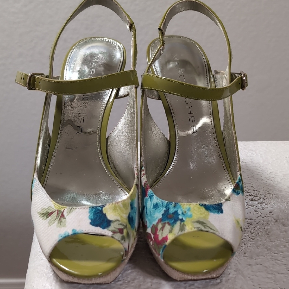 Marc Fisher Olive Floral Peep-Toe Heels